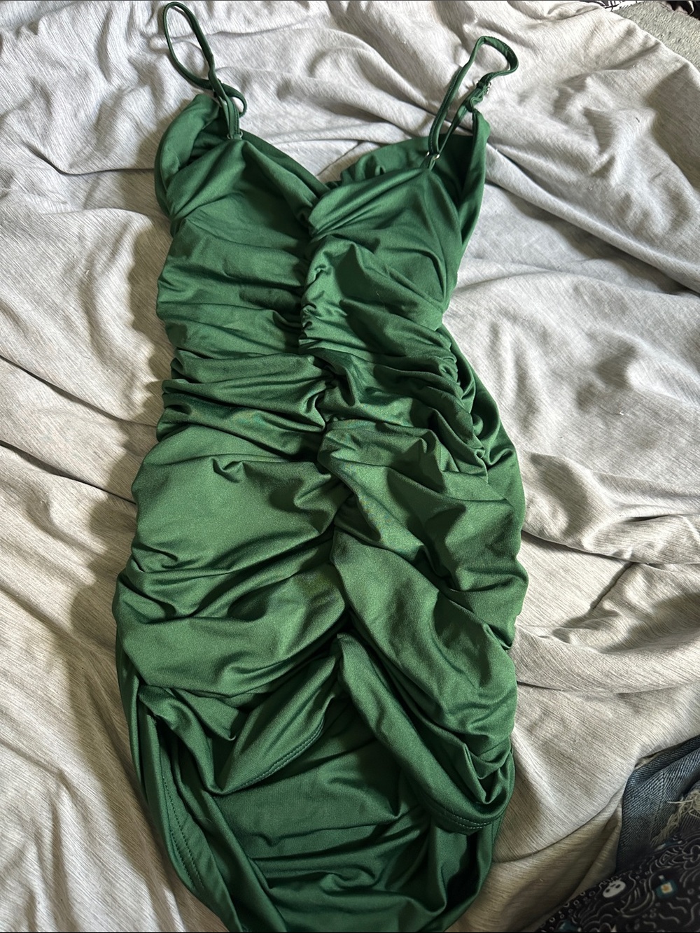 Amazon Green Ruched Mini Slip Dress - Picture 2 of 2